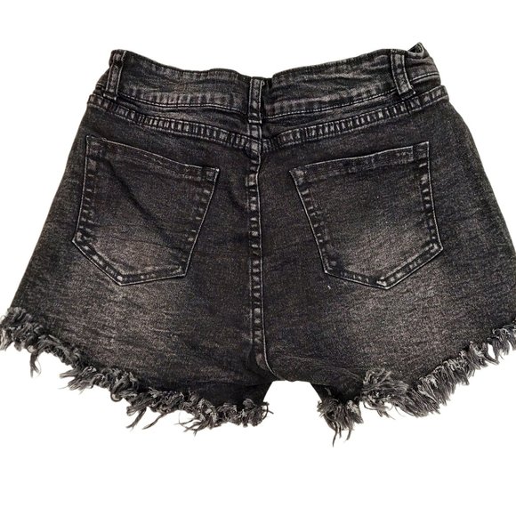 Womens Small Black Denim Distressed Short Shorts Fringed Frayed Hem - Picture 2 of 5